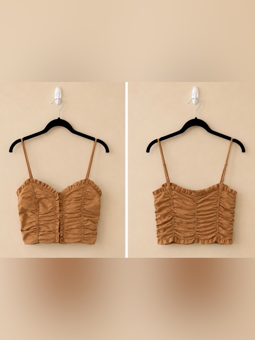 Zara Brown Ruched Cami Crop Top Size Small